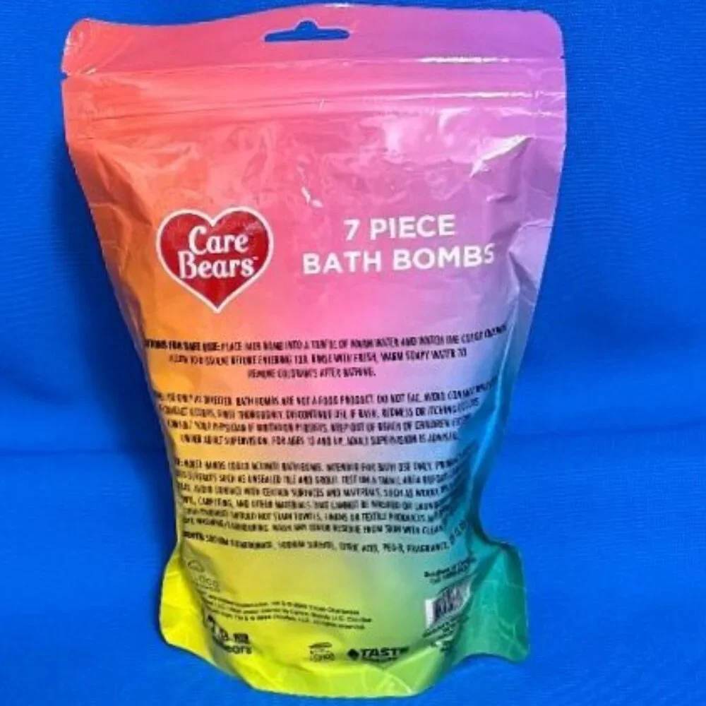 BRAND NEW CARE BEARS 7 PACK STRAWBERRY SCENTED BATH BOMBS ~ THESE SMELL SO GOOD!